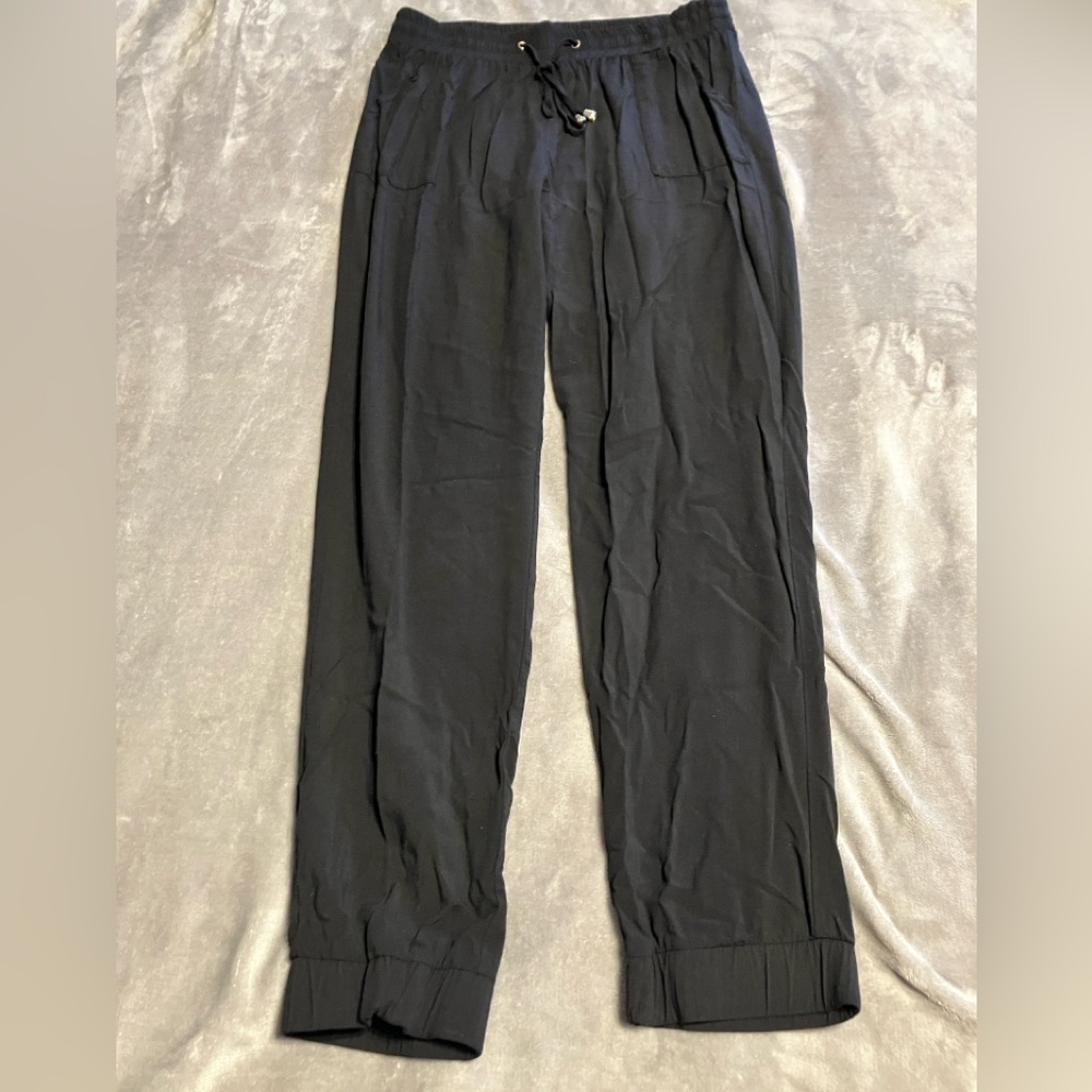 Love Tree Women’s Sz L Black Bohemian Pants  With Pockets Elastic Waist & Cuffs